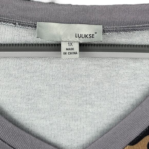 LUUKSE Leopard Print Long Sleeve V-Neck Loose Fit‎ Top Casual 1X - Picture 3 of 6